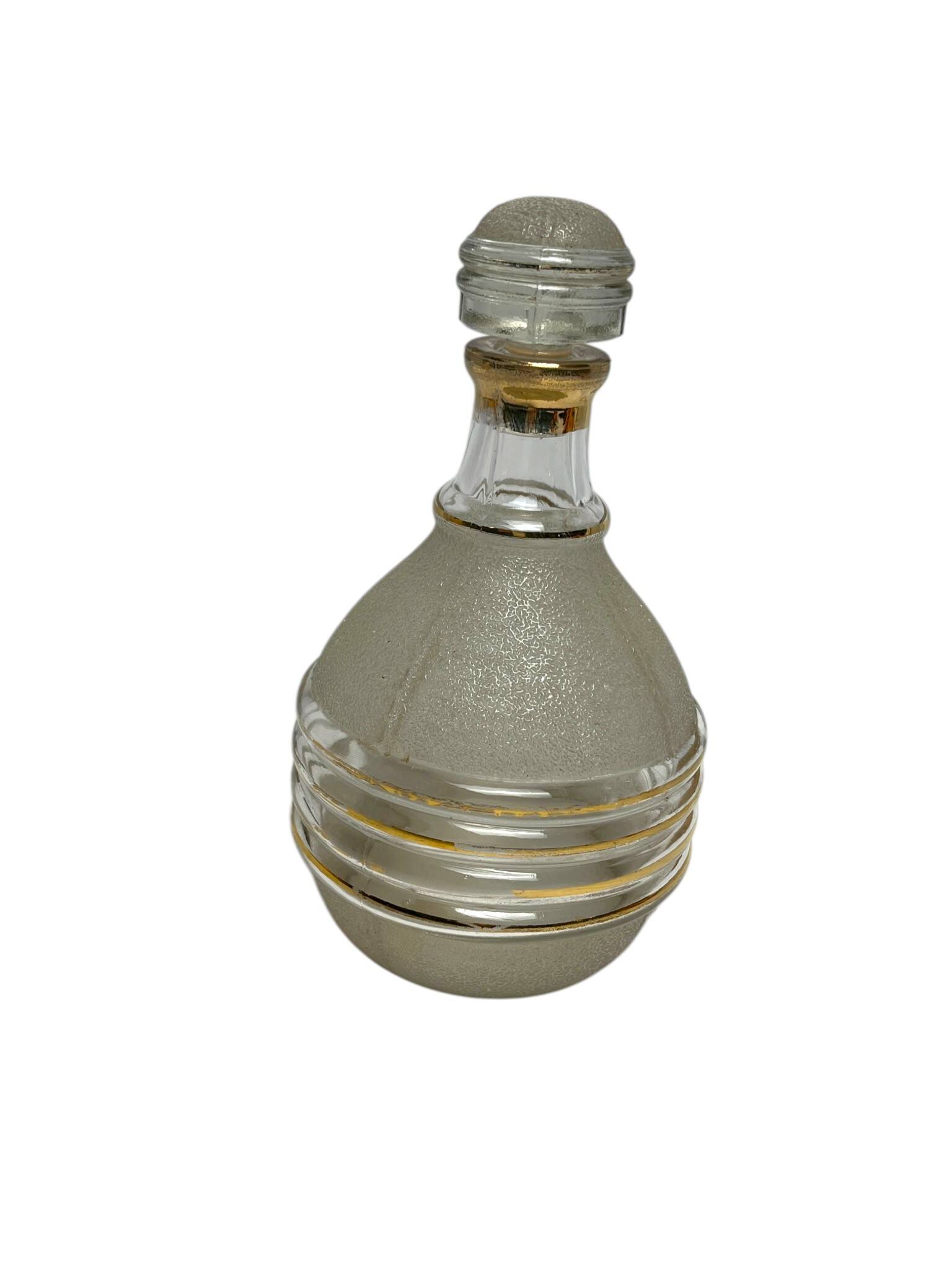 Art Deco, frosted glass liqueur bottle with gold trim circa 1940.