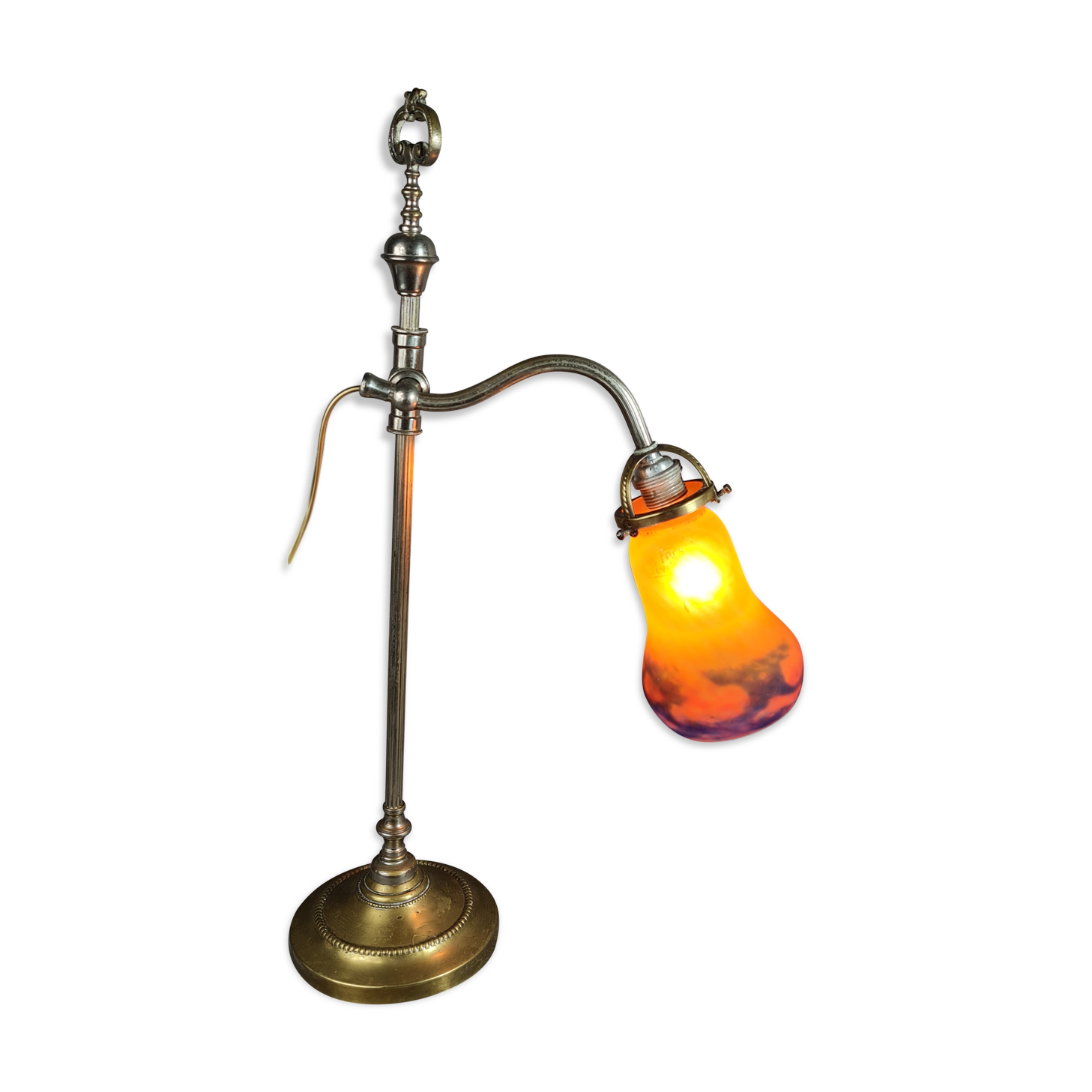 Lampe de table tulipe verre Muller Frères, col de cygne ajustable 56 cm SB