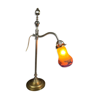 Lampe de table tulipe verre Muller Frères, col de cygne ajustable 56 cm SB