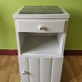 White night table with grey marble top