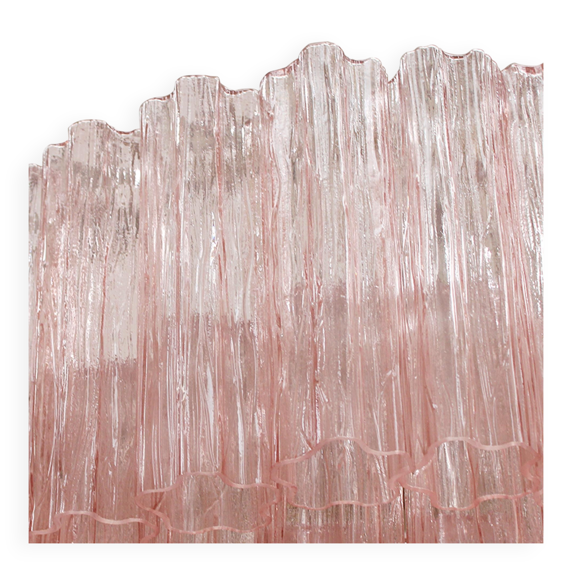 Mid Modern Italian Pink Murano Glass Cascading Suspension Lamp with Brass Frame