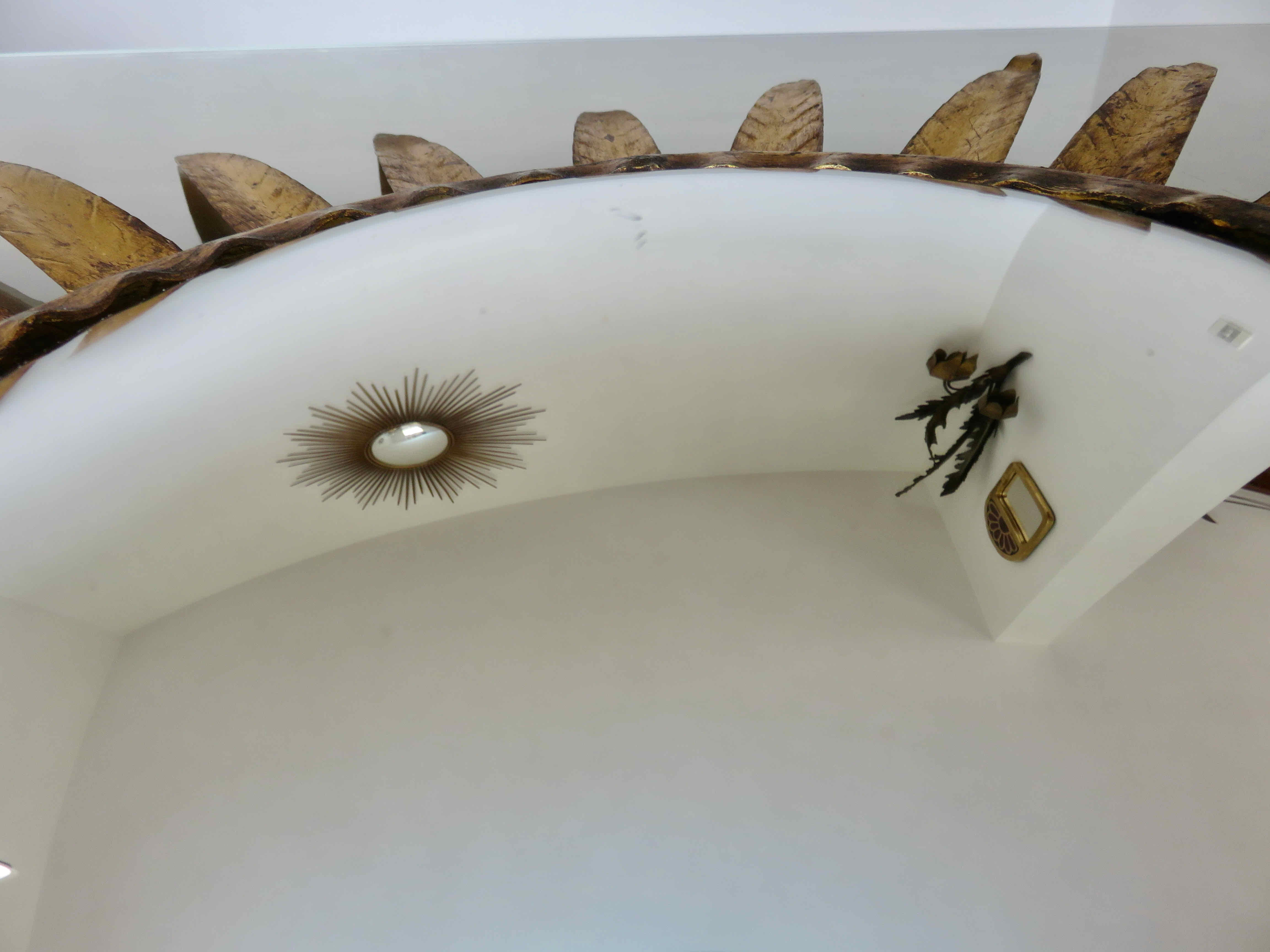 Sun mirror, witch's eye, gilded metal, 70s