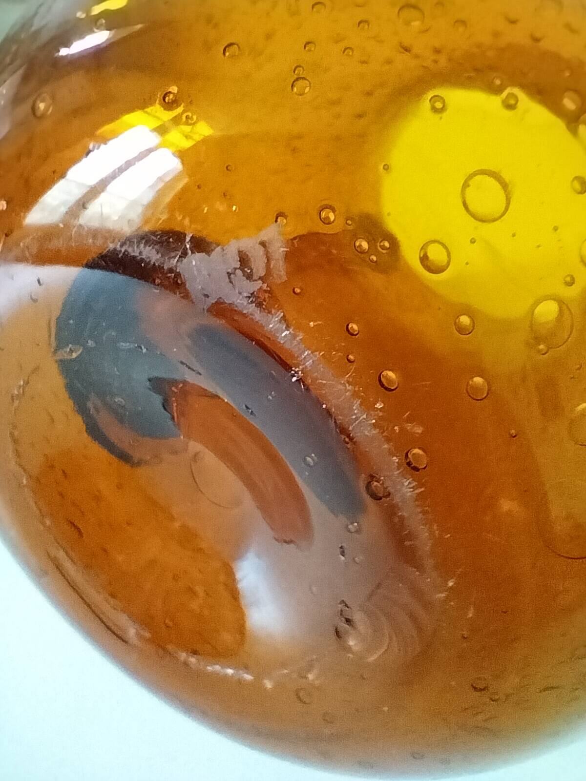 Blown glass pitcher with bubbles from Biot – amber colour