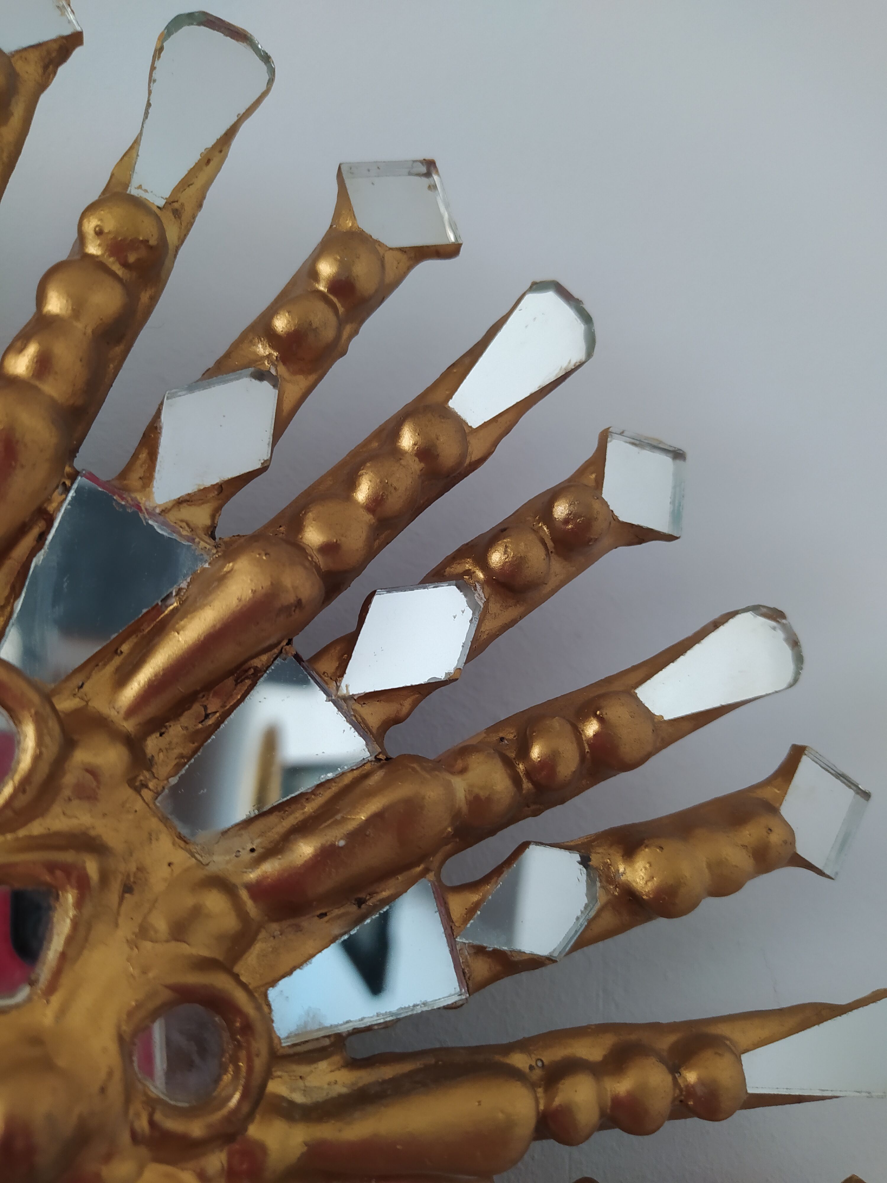 Golden wooden sun mirror 30cm