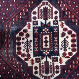 Vintage 1950s Persian Afshar rug, tribal double medallion, red field, 148cm x 211cm