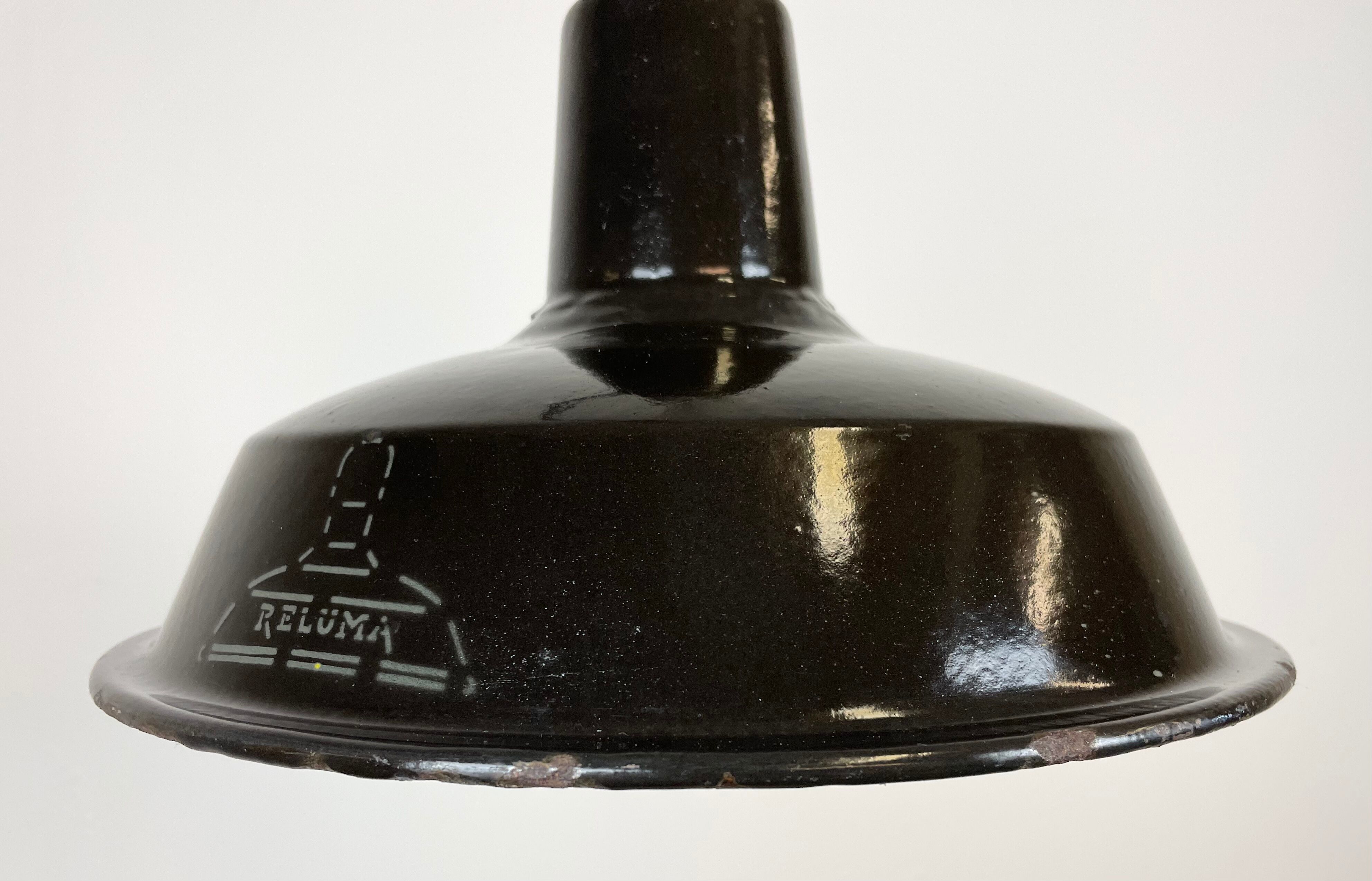Industrial Black Enamel Hanging Lamp from Reluma, 1950s