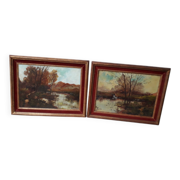 2 tableaux peintures paysages