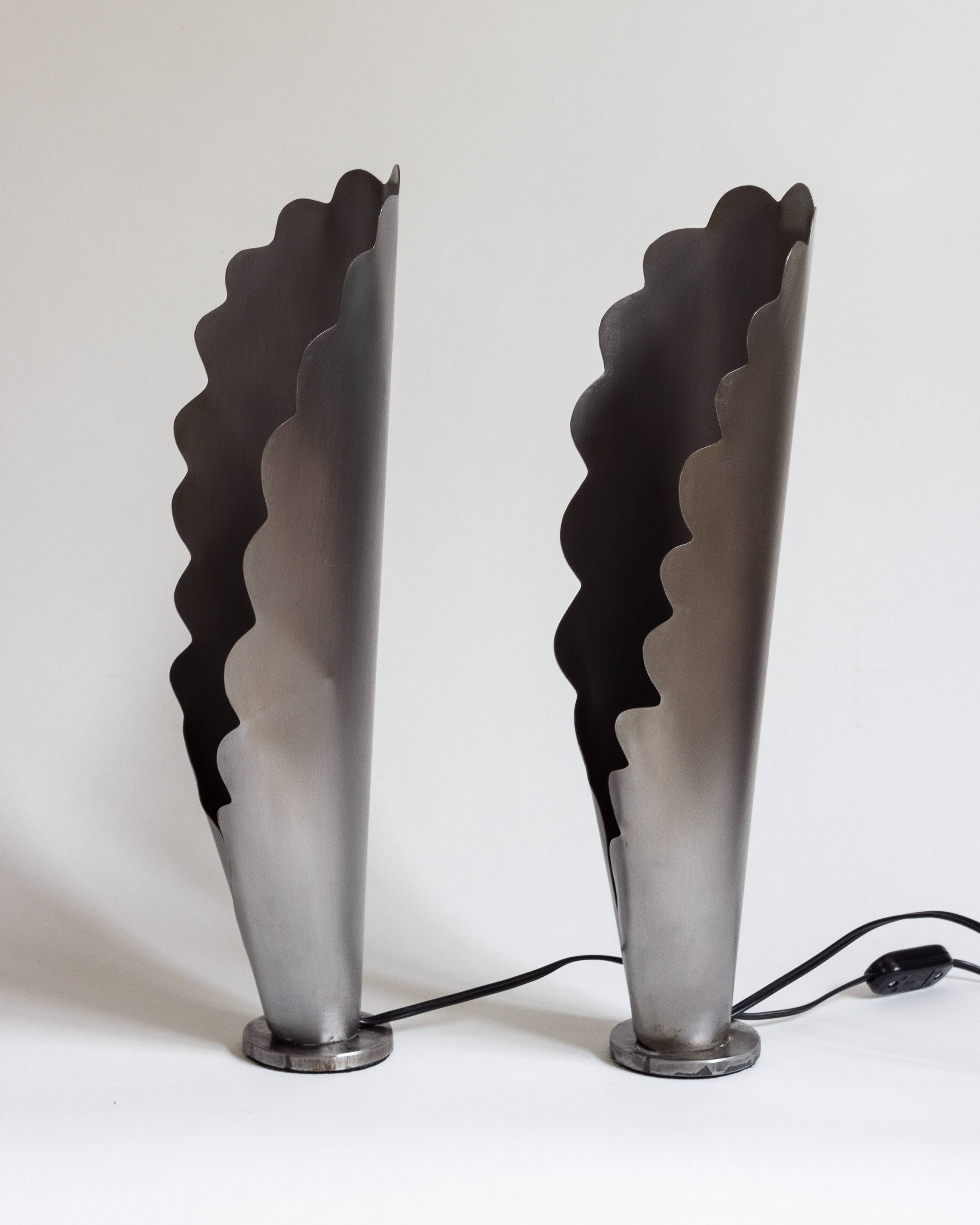 Pair of brushed steel lamps⎮60s, 70s