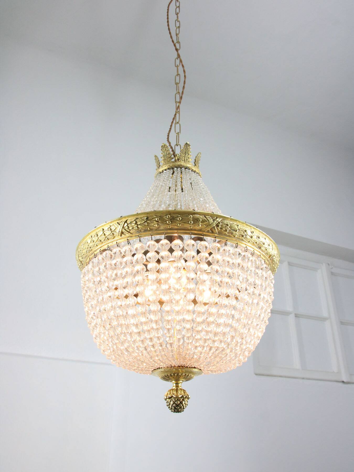 French Empire Crystal and Brass Chandelier, 1940s