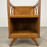 50s wooden cross-braced bedside table
