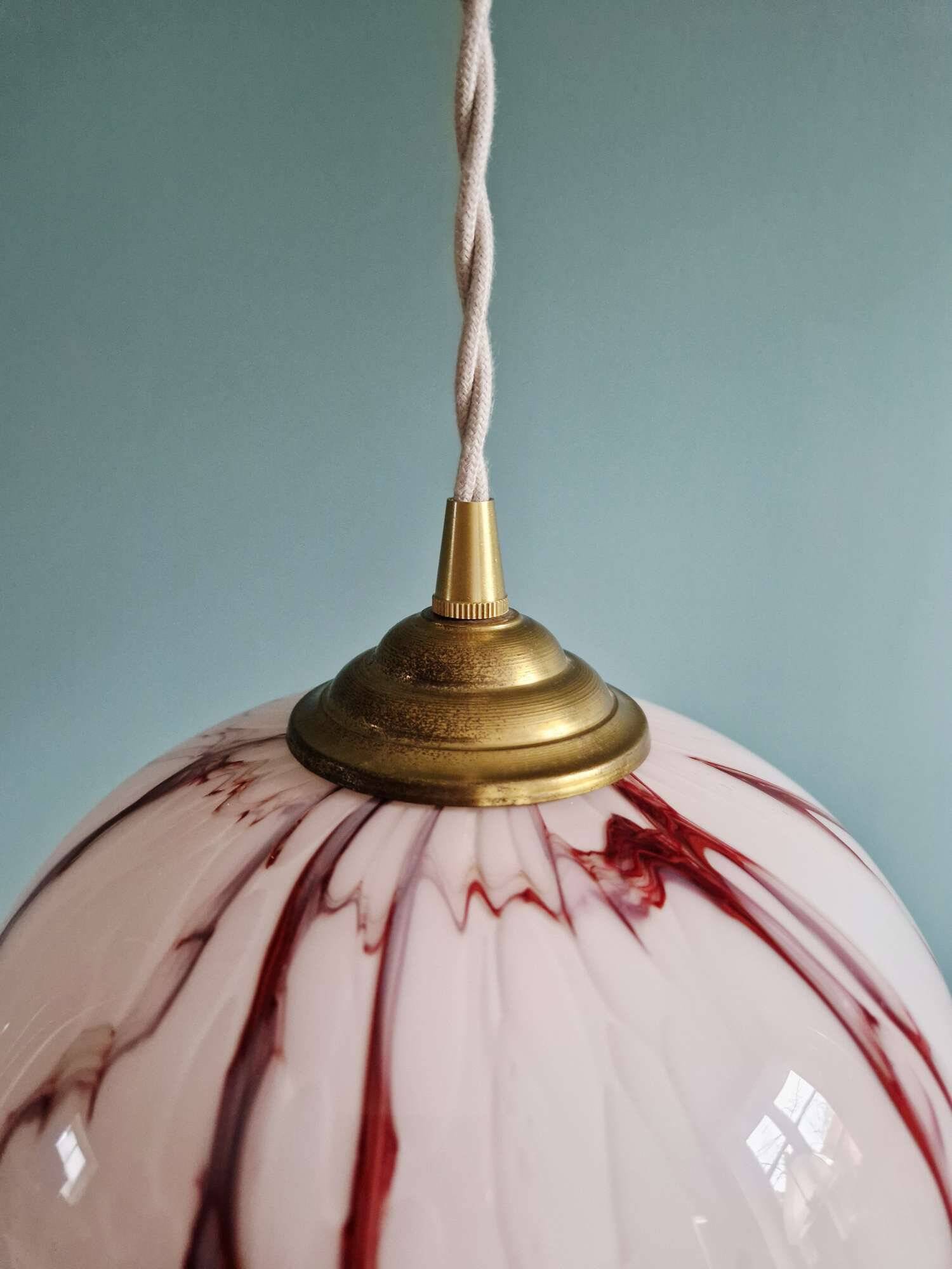 Art Deco pendant light in pink marbled opaline, Scailmont, 1920s-30s.