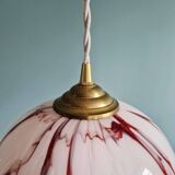 Art Deco pendant light in pink marbled opaline, Scailmont, 1920s-30s.