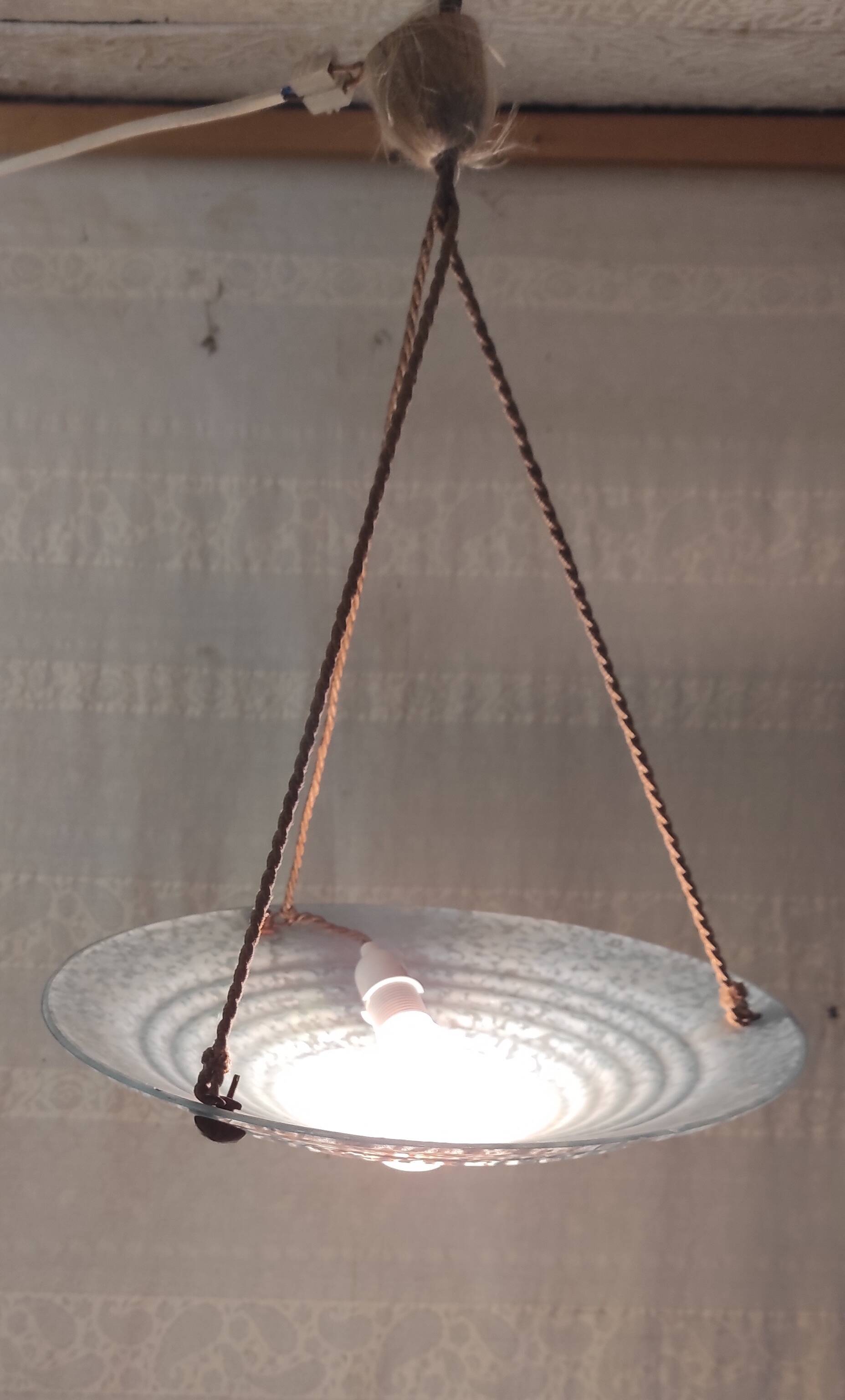 Art Deco pendant light in light blue Clichy glass - 1930s/40s