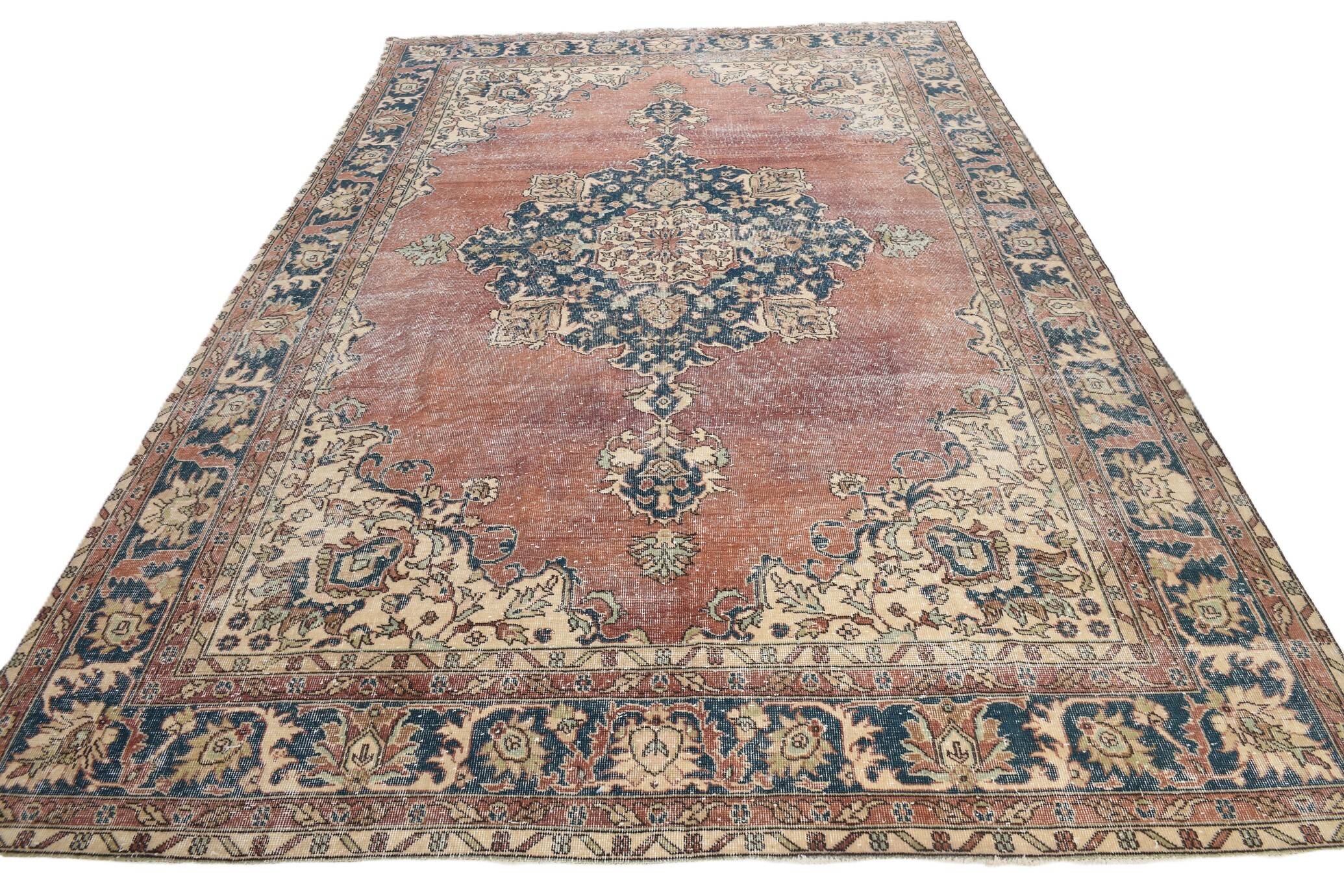 Terracotta Tones Pastel Decorative Vintage Persian Rug, 238x357 Cm