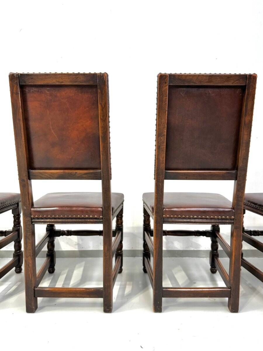 Vintage Handmade French Chairs in Leather & Oak, 1970s.
