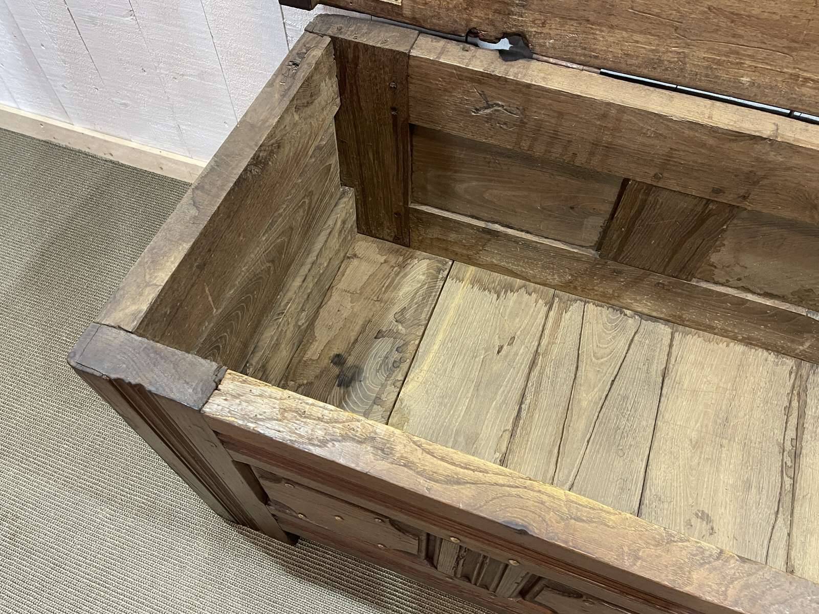 19th century Breton oak storage bench