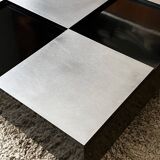 Table basse laque noire et acier brossé 1970