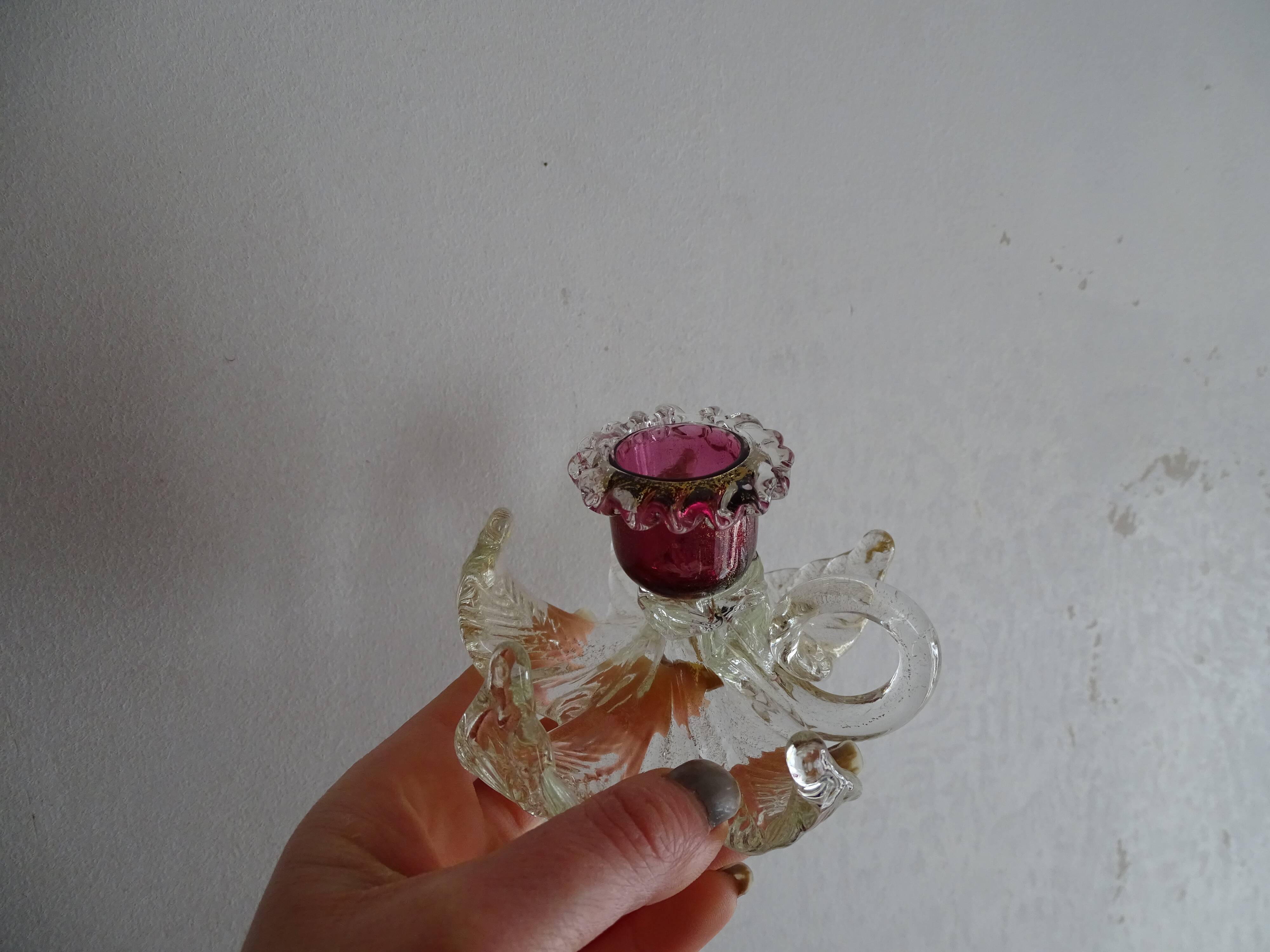 Bougeoir fleur verre  Murano poudre d'or