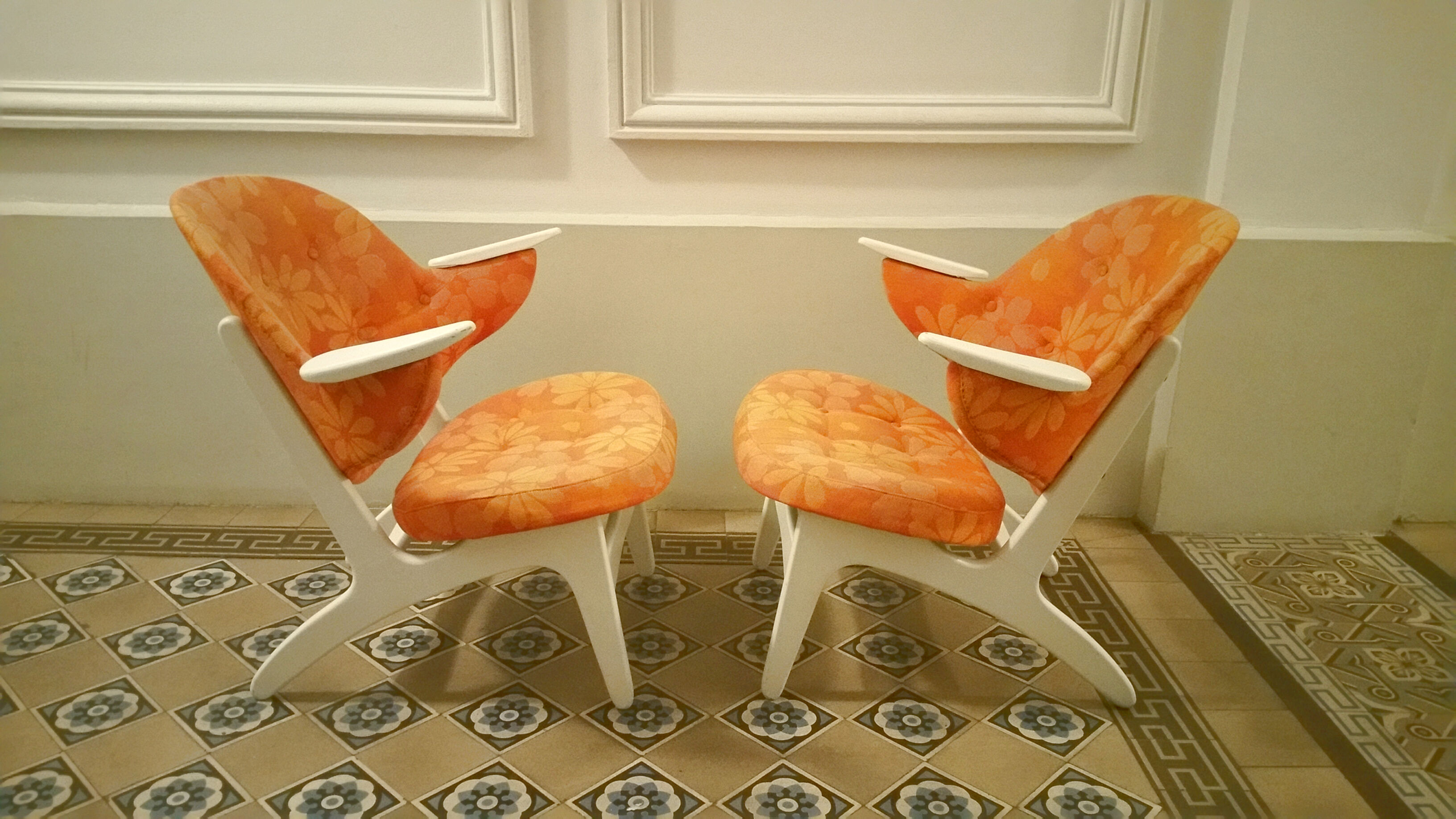 Chair Danish cocktail of Carl Edward Matthes Scandinavian vintage 50/60s orange