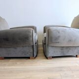 Pair of moustache club armchairs in elephant grey velvet.
