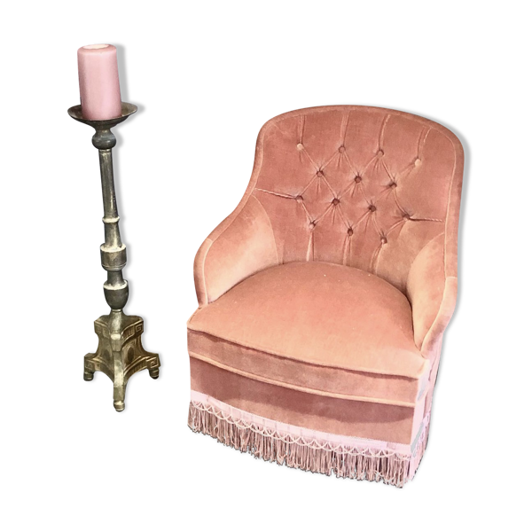 Fauteuil crapaud velours rose