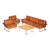 Suite restaurée Tim Bates pour Pieff Mandarin cuir chrome bois dur