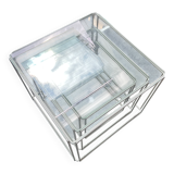 3 nesting tables by Max Sauze for Isocèle – 1970s – white metal & glass