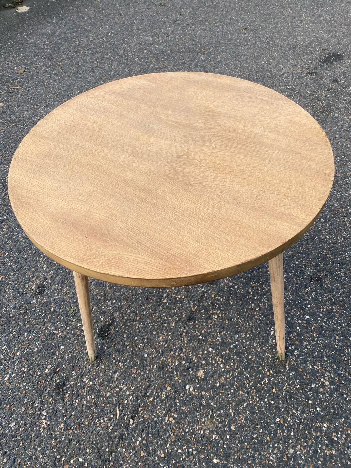 Scandinavian coffee table side table compass legs renovated in raw wood