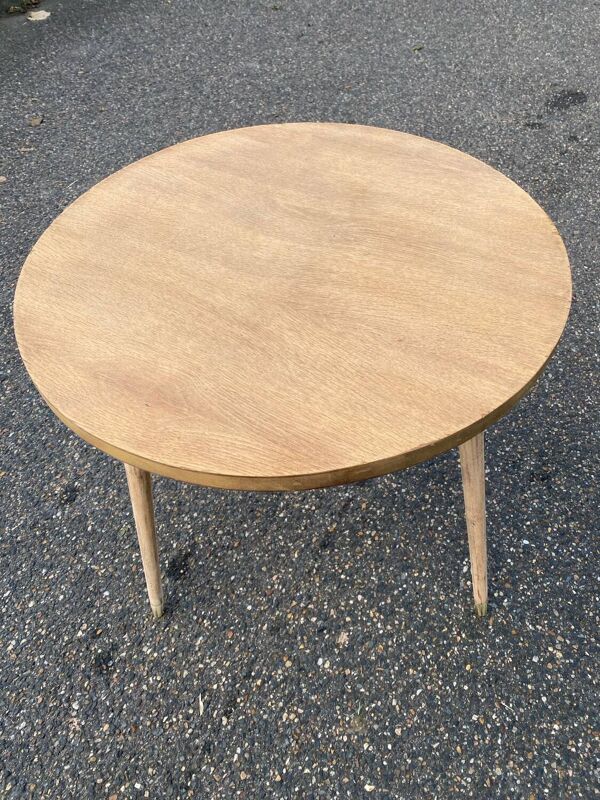 Table basse table d’appoint scandinave pieds compas rénovée en bois brut