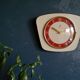 Clock formica vintage wall clock silent trapeze "Jaz yellow red"