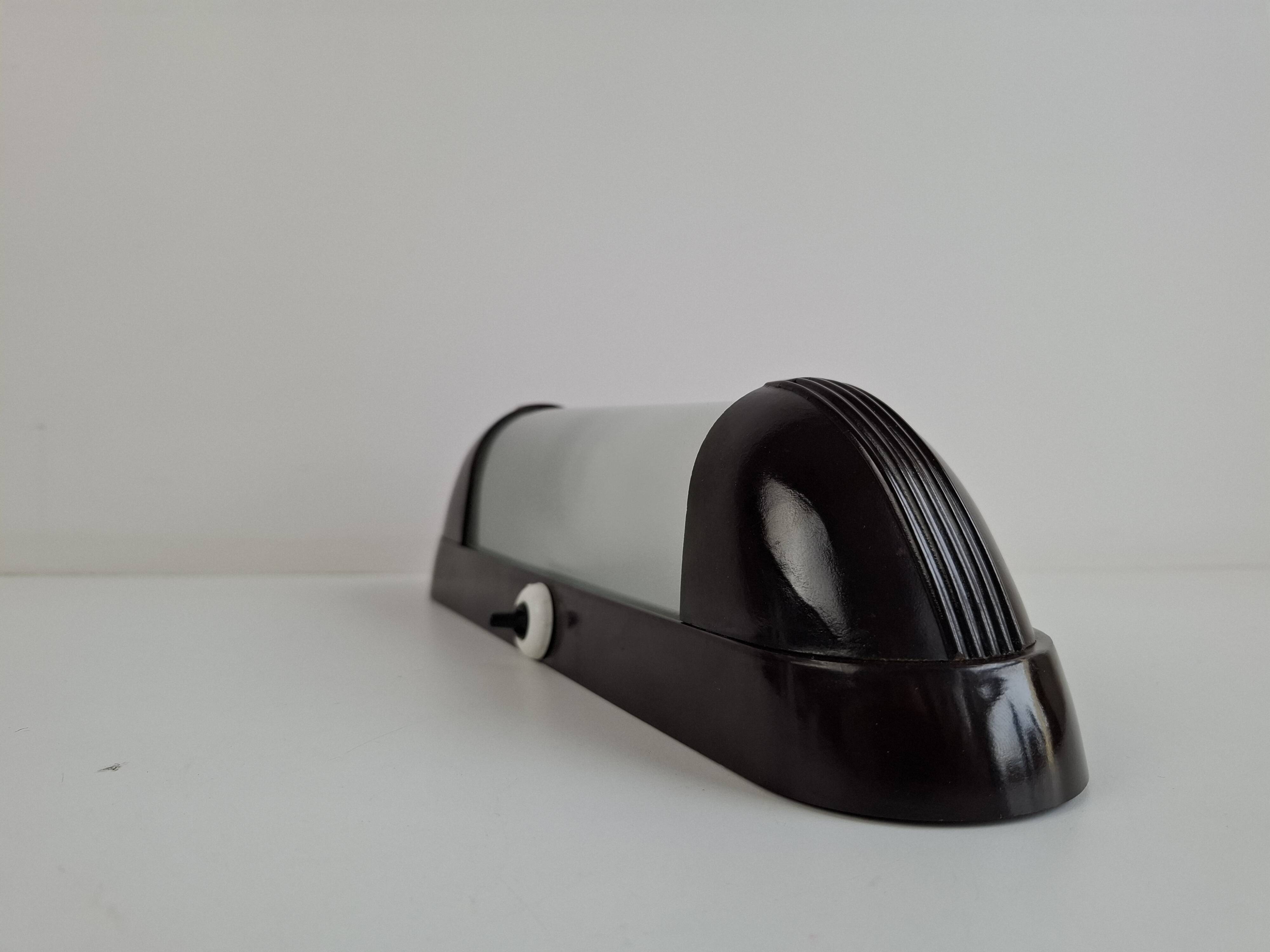 1930s Czechoslovak Art Deco Bakelite Wall Lamp with Frosted Glass