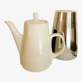 Cafetière  en porcelaine française isotherme , années 40