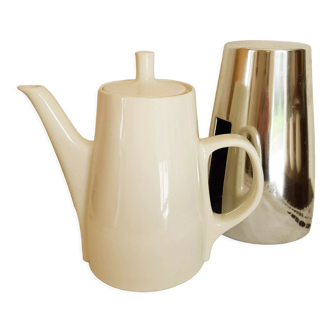 Cafetière  en porcelaine française isotherme , années 40