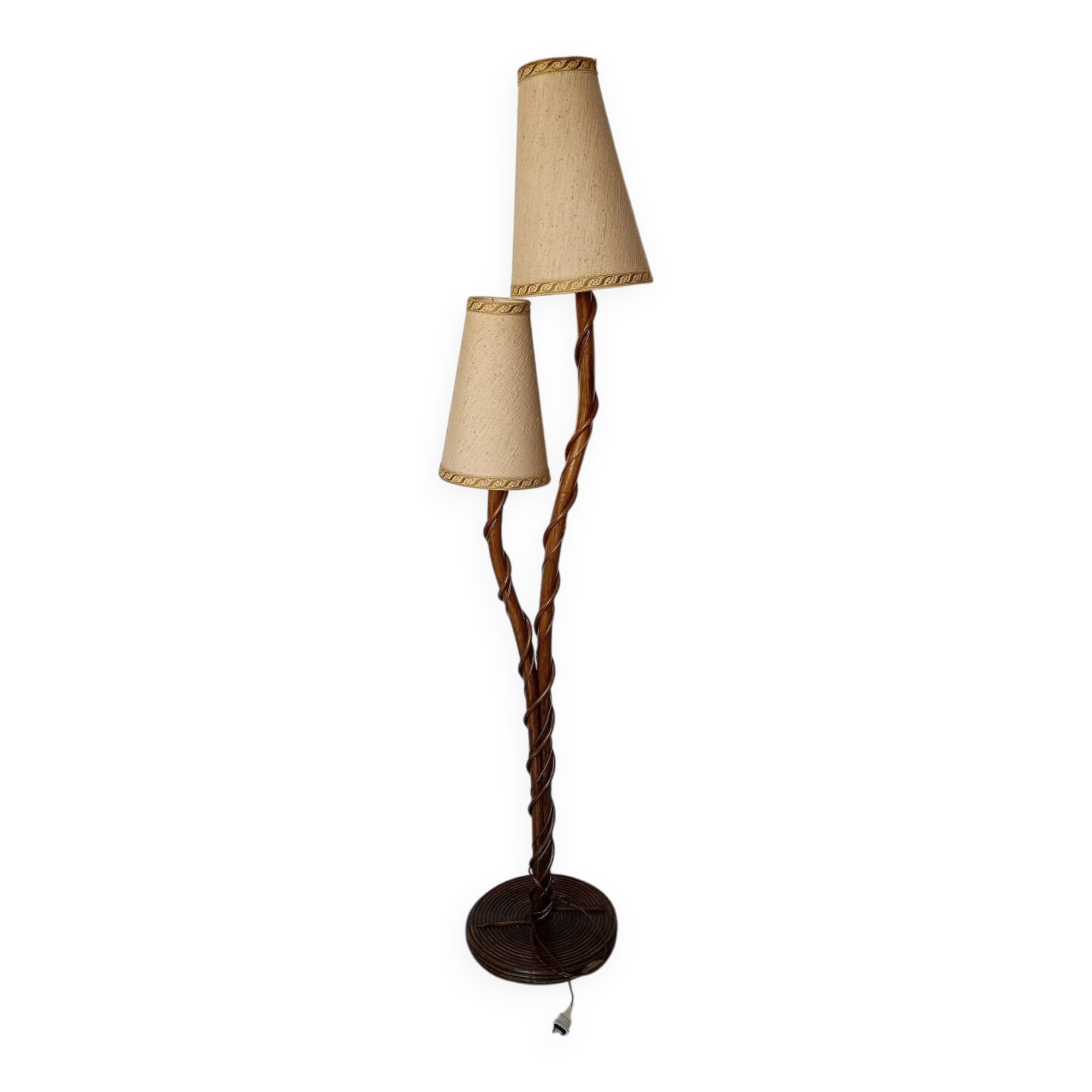Louis Sognot rattan and bamboo floor lamp