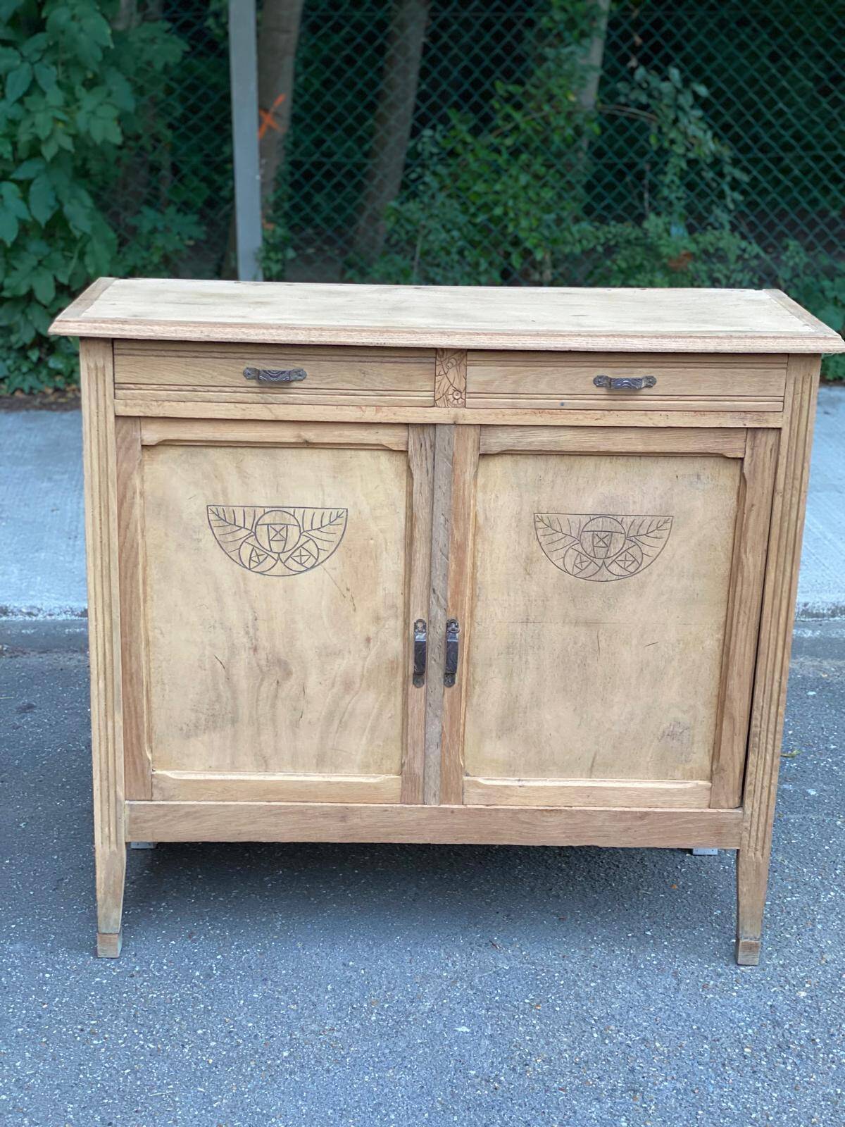 Renovated vintage Parisian art deco wooden sideboard from the 1940s