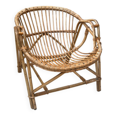 Fauteuil corbeille en rotin années 60