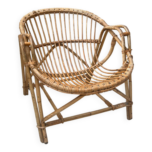 Fauteuil corbeille en rotin années 60