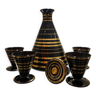 Art Deco hyalite glass liqueur set by Rupel Boom