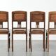 Set of 4 antique oak dining chairs in Art Nouveau style with sheepskin