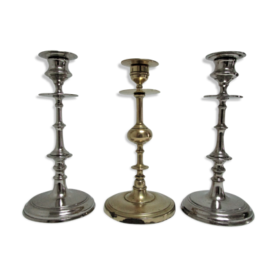 Trois bougeoirs laiton et chrome début xxème