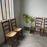 5 oak and straw chairs