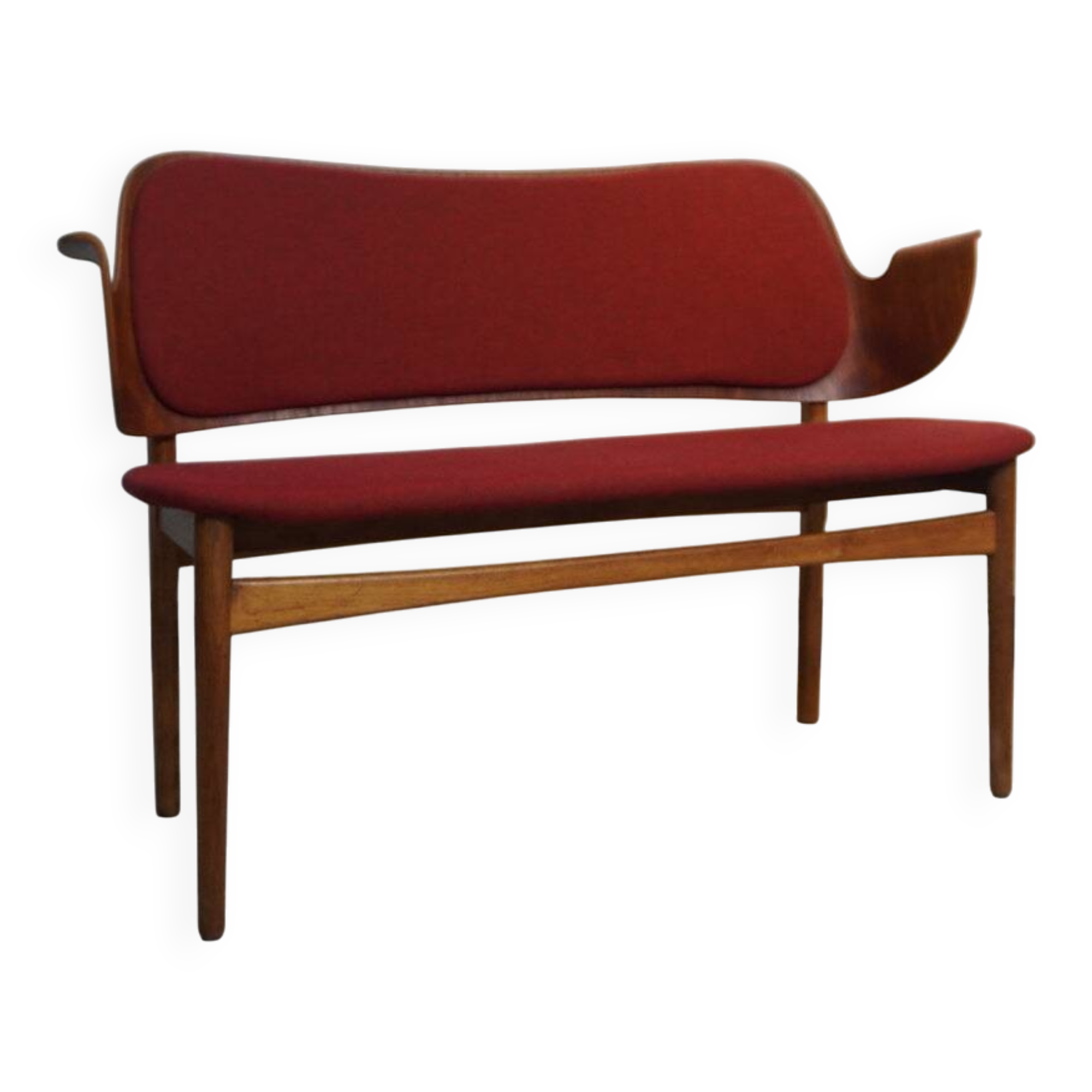 Rare teak and oak bench by Arne Hovmand-Olsen for Bramin, Denmark, 1950s