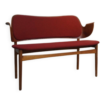 Banc en teck et chêne rare par Arne Hovmand-Olsen pour Bramin, Danemark, années 1950.