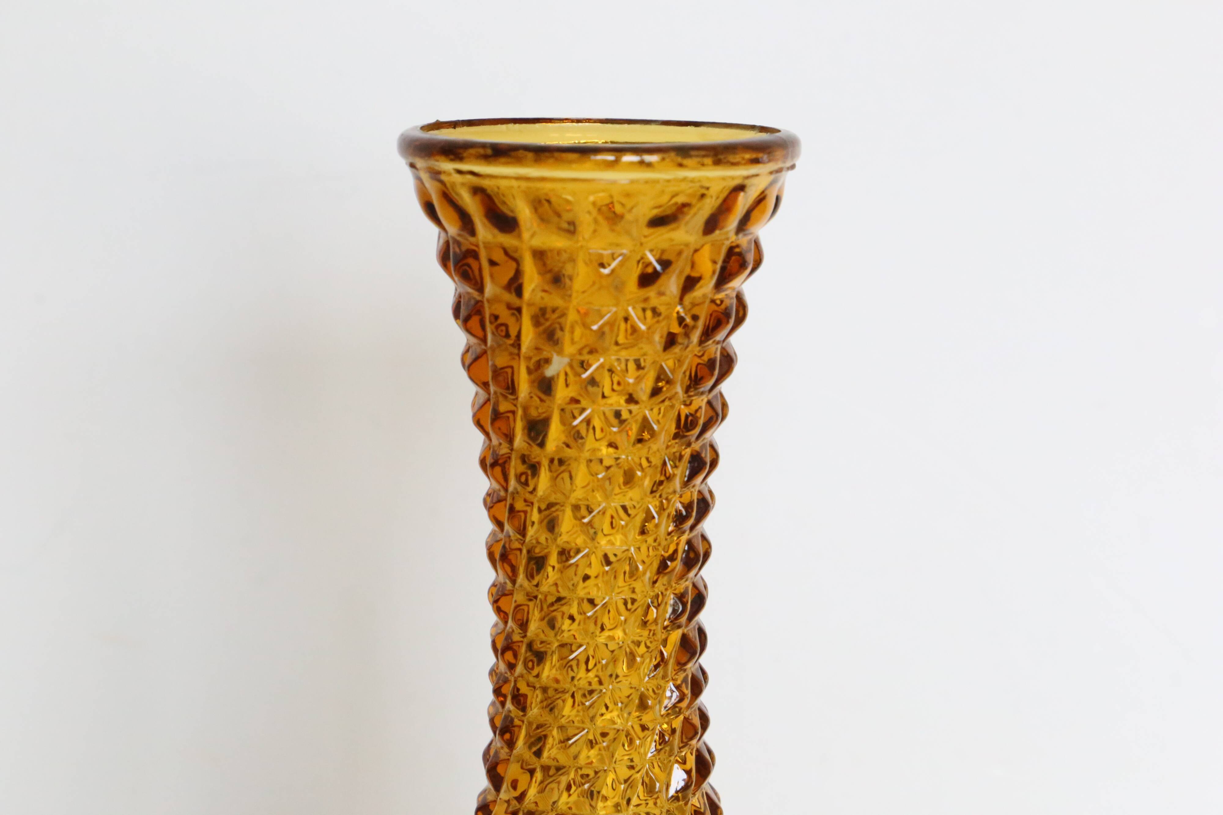 Amber glass vase, diamond tip, vintage