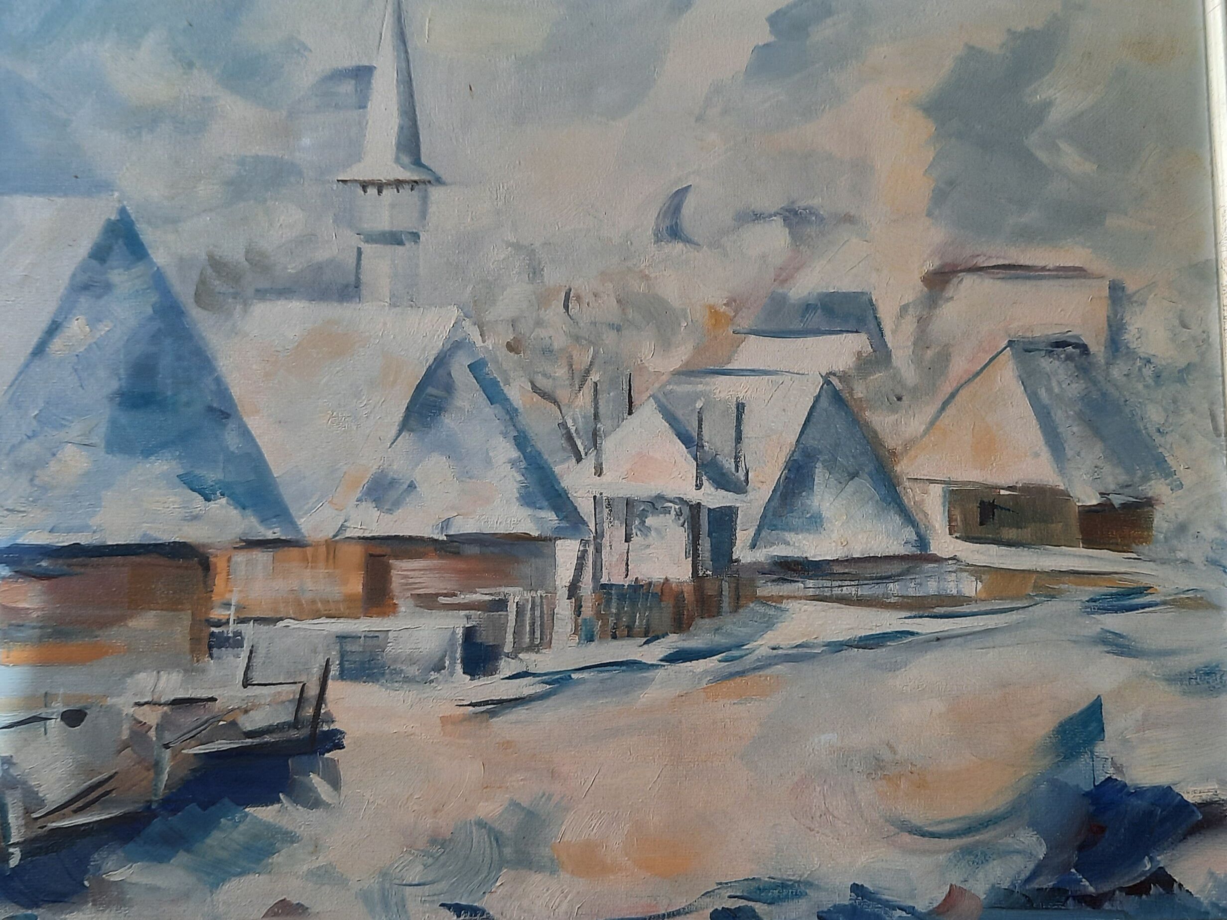 Village painting in winter