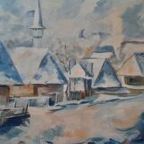 Tableau village en hiver