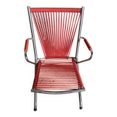 Folding scoubidou children's armchair red and vintage chrome 1950
