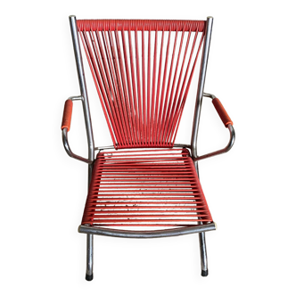 Folding scoubidou children's armchair red and vintage chrome 1950