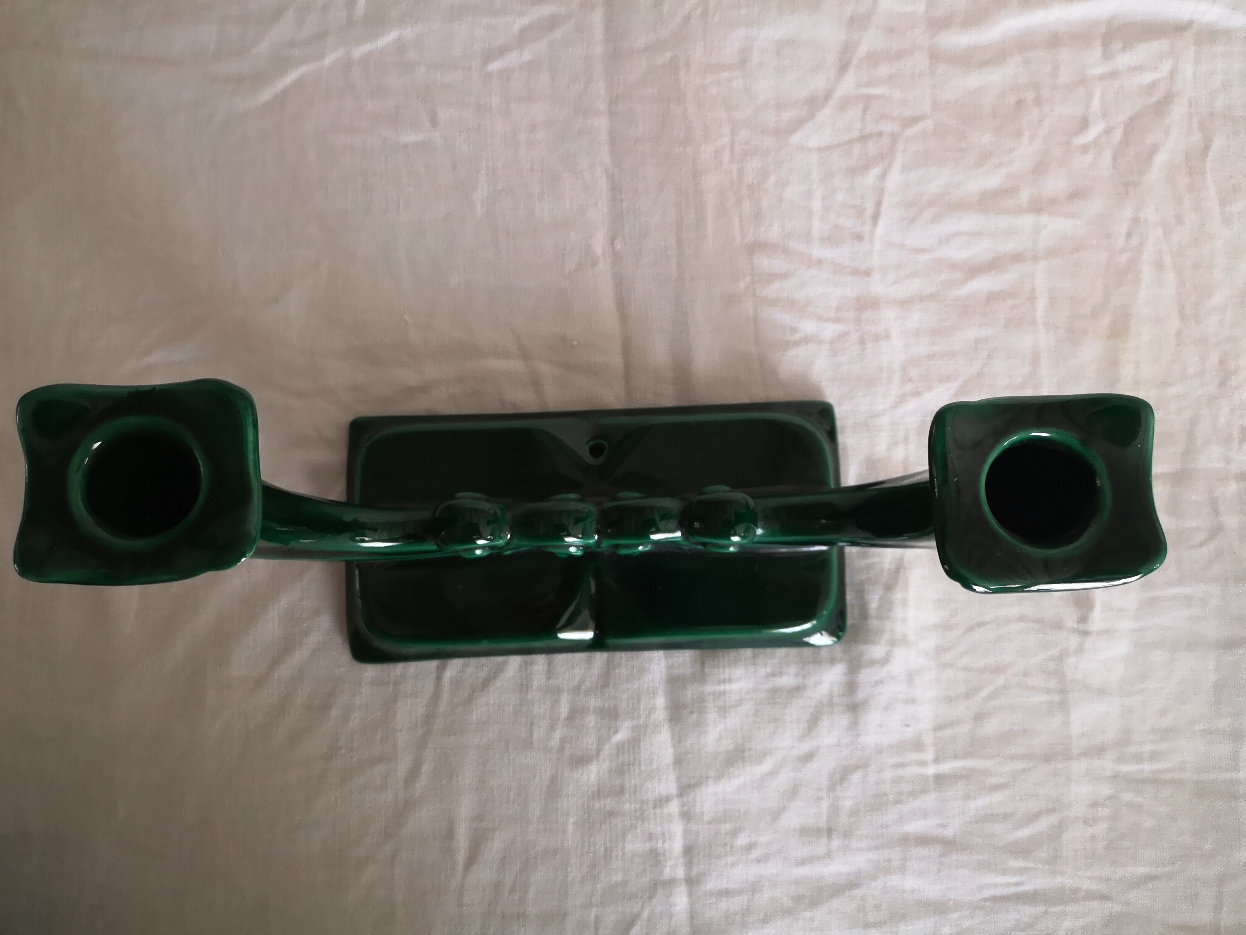 Pair of candlesticks emerald green earthenware 50