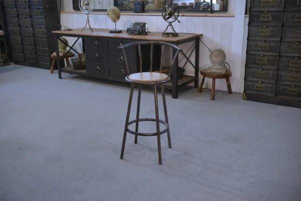 Industrial stool with oak seat, 1960s